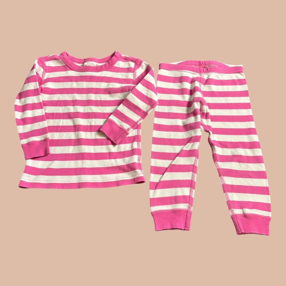 Hanna Andersson Pajama Set Girls 2T Pink Striped Long Sleeve Pants 2 Piece Set